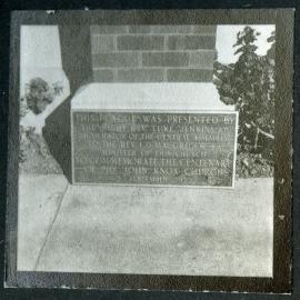 Plaque dedicated to the centenary of John Knox Church, Rangiora, 1972