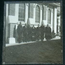 Office-bearers standing outside John Knox Church, Rangiora, 1972