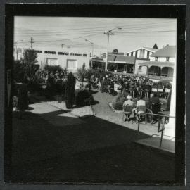 John Knox Church parishioners seated outside during centenary celebrations, 1972
