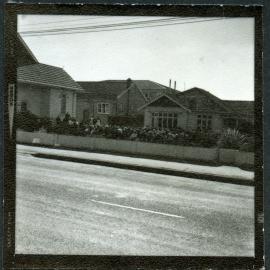 Distant photographs of the congregation seated outside John Knox Church, Rangiora, during their centennial celebration, 1972
