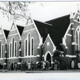 Parishioners leaving Knox Church, Christchurch