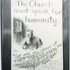 "The Church must speak for humanity," poster, Knox Church, Christchurch