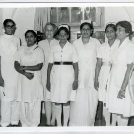 Group photograph of Beryl Howie standing with six nurses, Ludhiana