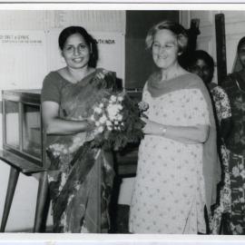 Beryl Howie receiving flowers from a colleague at the Christian Medical College and Hospital