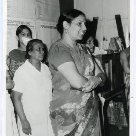 Unidentified Indian woman gives a speech at Beryl Howie's farewell, Christian Medical College and Hospital, Ludhiana