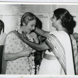 Beryl Howie is presented with a garland at her farewell, Christian Medical College and Hospital, Ludhiana