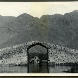 "Dal Lake," and an arched bridge, Srinagar, India