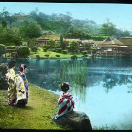 "A tea house on the pond of Hikone Garden"