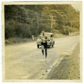 "Don Johnston Arriving at Te Marua," Masterton Relay, 1956, Presbyterian Harrier Club - Wellington