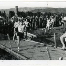 "Duncan Dempsey who finished 9th in Senior race leads Price (Scottish) and Page (Wellington) after 3/4 mile," Dorne Cup 1964, Presbyterian Harrier Club - Wellington