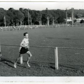 "Robin Gilchrist displays a nice stride round Trentham Memorial Park. (You must feel good with all those runners behind you)." Dorne Cup, Trentham 1964, Presbyterian Harrier Club - Wellington