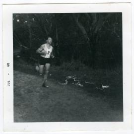 "Norm Gosling sticking to the trail," Senior Vosseller race, Wellington, 1965, Presbyterian Harrier Club - Wellington
