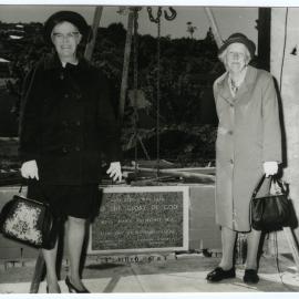 Sister Helen Hercus and Miss Mary Salmond stand by the foundation stone for Salmond Hall, November 1969