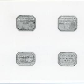 Communion tokens for Burntisland, Fife, Scotland and St. Andrews, Dunedin, New Zealand