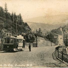 "Opoho Car Off to the City, Dunedin, N.Z."
