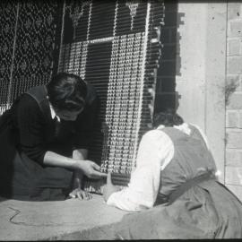 Two Turakina Students Working on the Tukutuku
