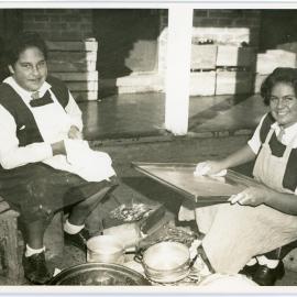 Two Turakina Māori Girls School Students Washing Dishes