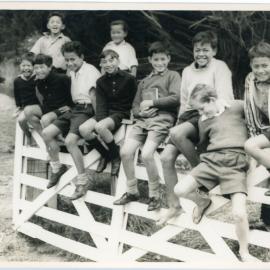 School Boys Sitting On A Gate