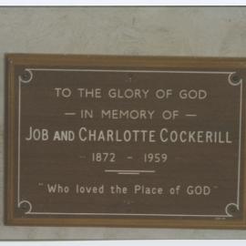 Memorial plaque from Methodist church, Tokomairiro