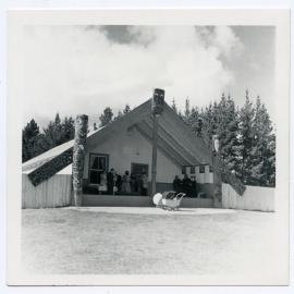 Group of people outside Waiohau meeting house