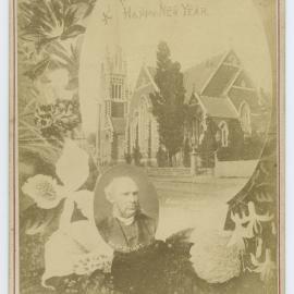Christmas postcard featuring Knox Church, Dunedin.