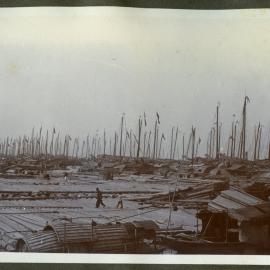 Fishing boats tightly packed, near Canton