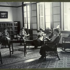 Unidentified Chinese women reading at a Girls' School, Foochow, 1916