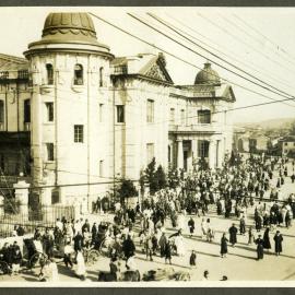 Bank of Korea in Seoul, surrounded by unidentified individuals, Seoul, Korea, 1916