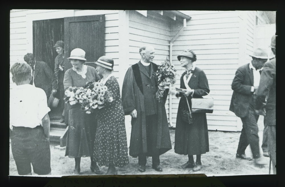 The moderator, the Very Rev Donald D. Scott (centre) at the opening of the Ruatahuna Church.
MLS-6-M-26