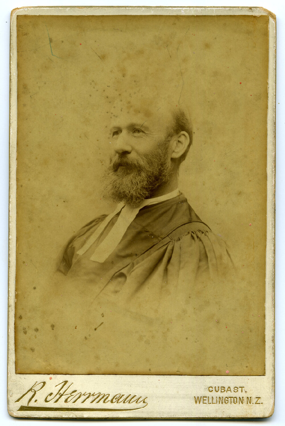 Close-up studio portrait of Rev. David Gordon (Minister at Marton, 1884 to 1911). Photographer: Richard Herrmann, Wellington.
P-S14-26